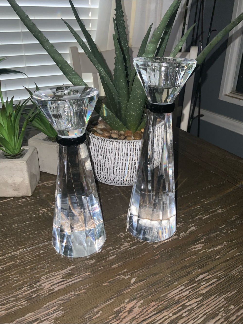 Bombay Heavy Clear Crystal Glass Candlestick Pair - Elegant Clear Accent
